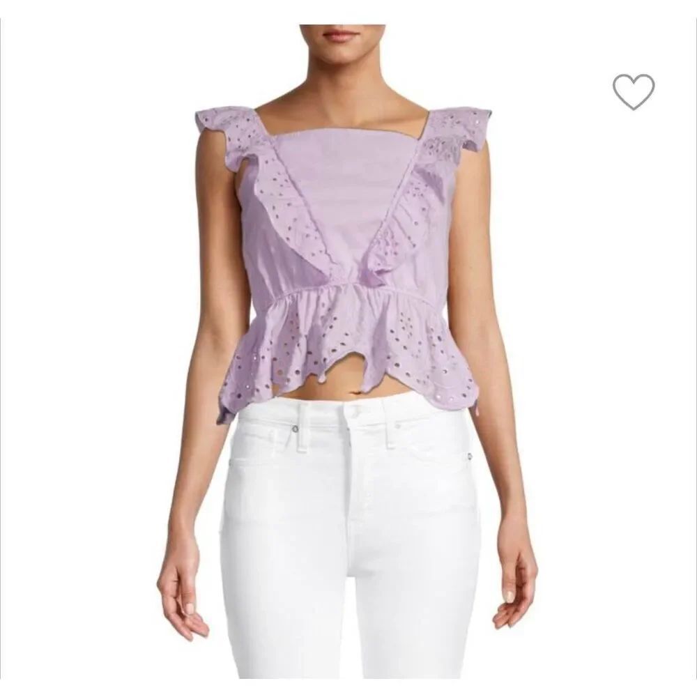 Koko + Mason eyelet lilac ruffle peplum top Small